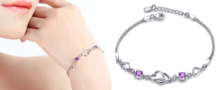 パープルCZハートブレスレット