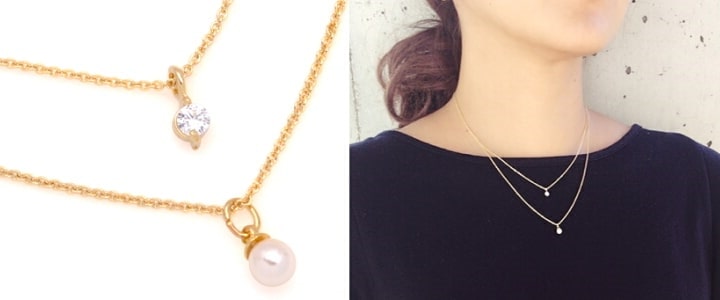 CZ&パール2連ネックレス