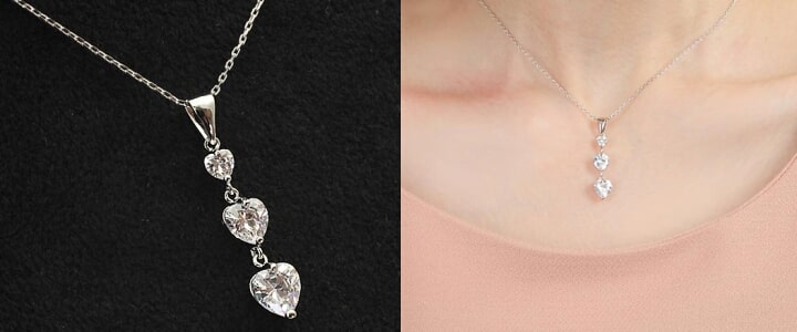 ハート型CZ3連ネックレス