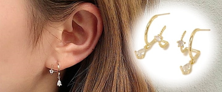 フェイク2連ジルコニアピアス