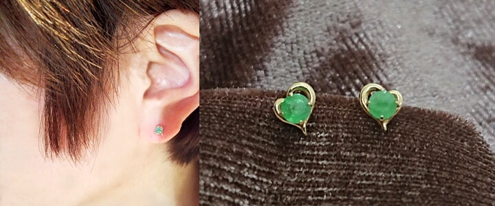 天然エメラルドハートピアス